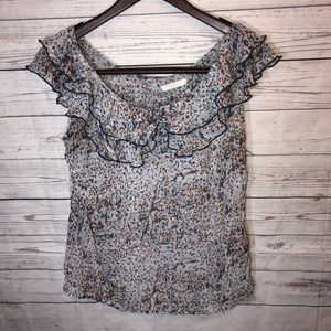 Tulle small sheer ruffle blouse Anthropologie